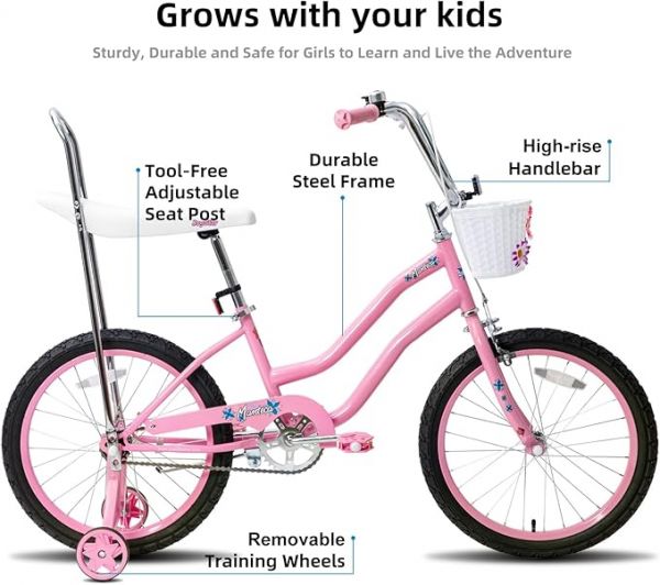 JOYSTAR 20 Inch Girls Bike with Training Wheels, Banana Seat Bike