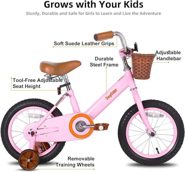 JOYSTAR Vintage Kids Bike with Training Wheels & Basket