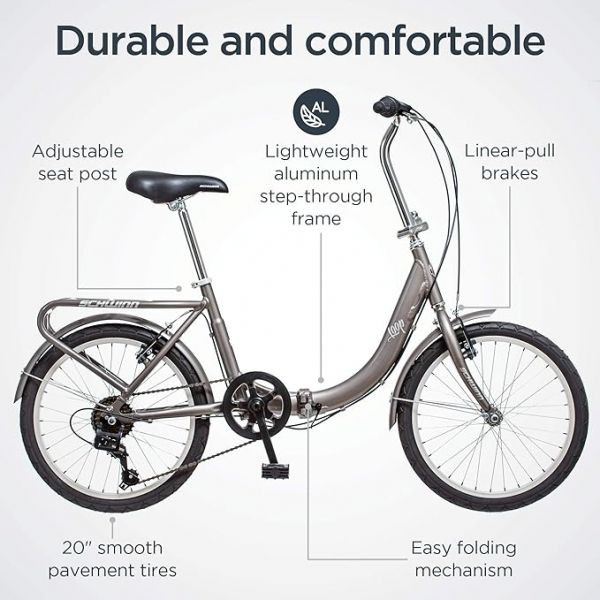 Schwinn Loop Folding Bike for Adult Men Women, 20-inch Wheels